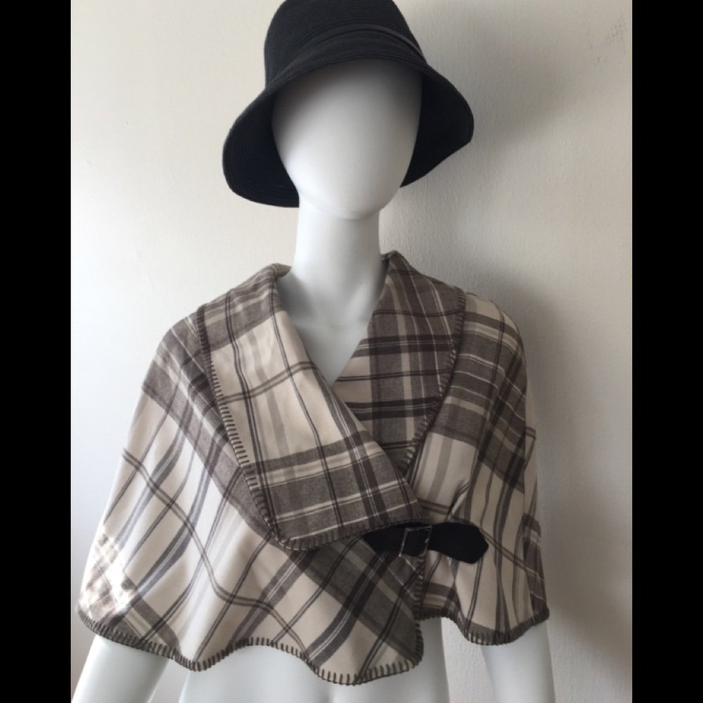 Karen Millen tartan check poncho/caplet w/front buckle